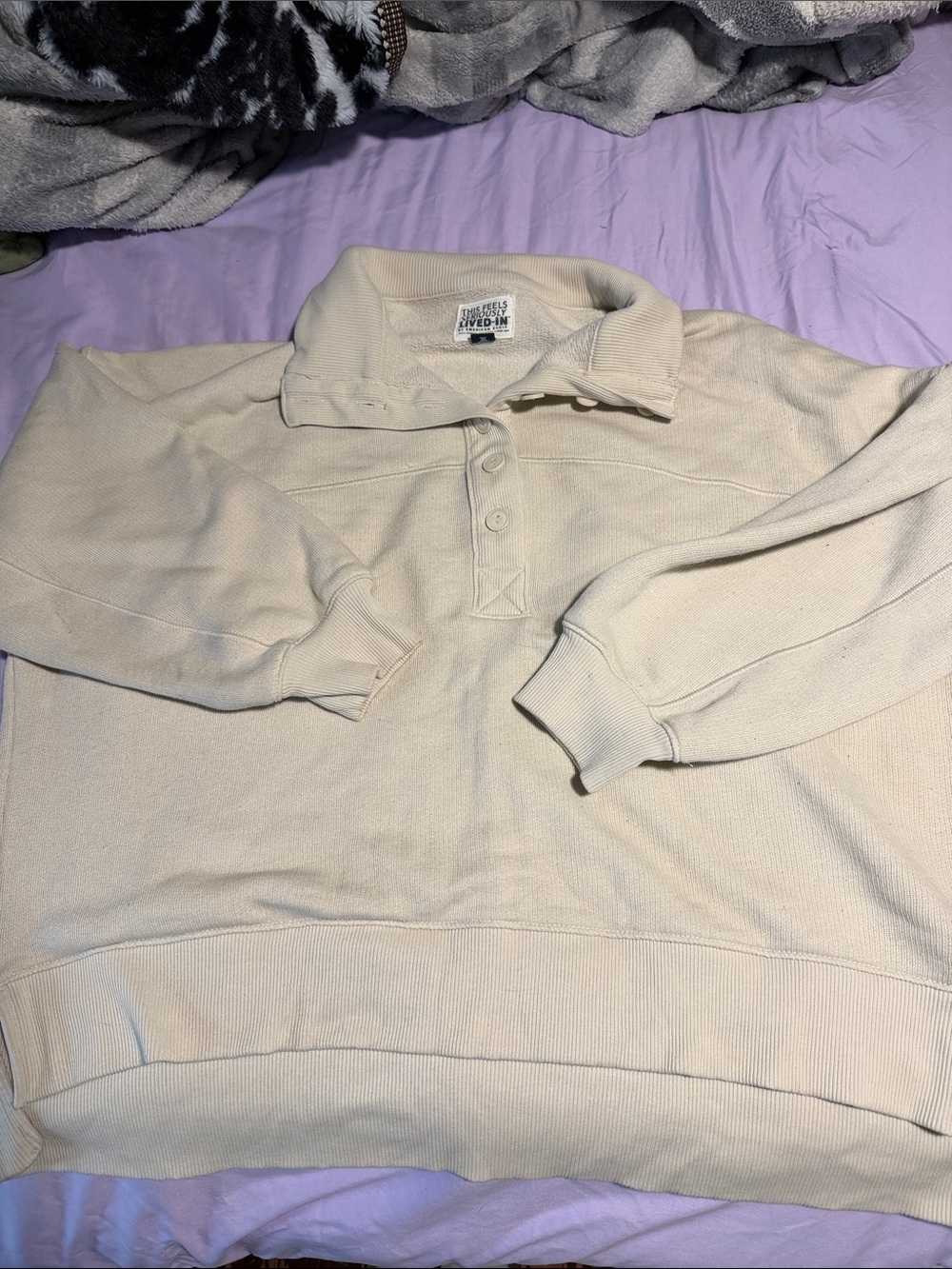 American Eagle Outfitters Cream Polo-Style Crew Sweater